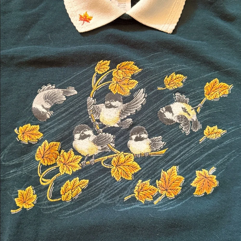 90’s Birds In The Wind Vintage Granny Crewneck Sweater w/ Collar - Picture 2 of 11